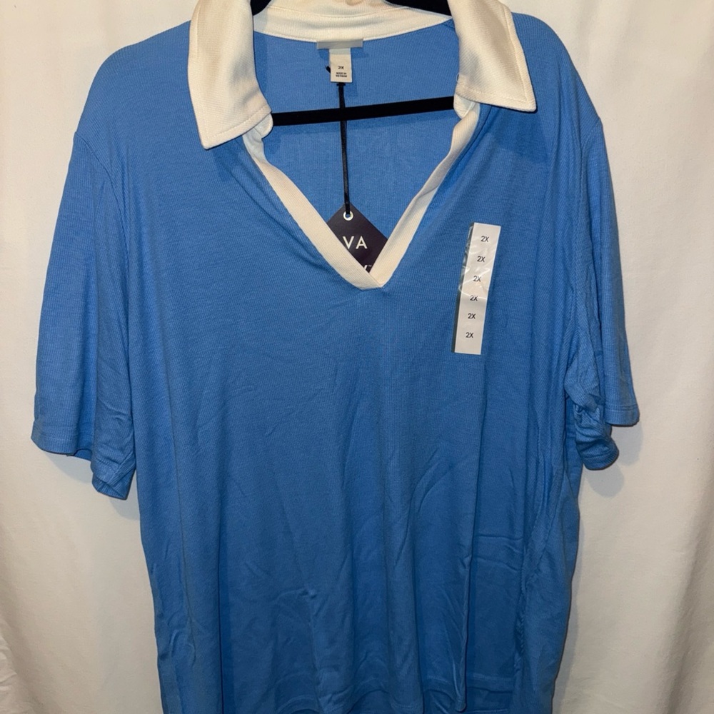 NWT Ava & Viv Soft Blue Collared Shirt 2X
